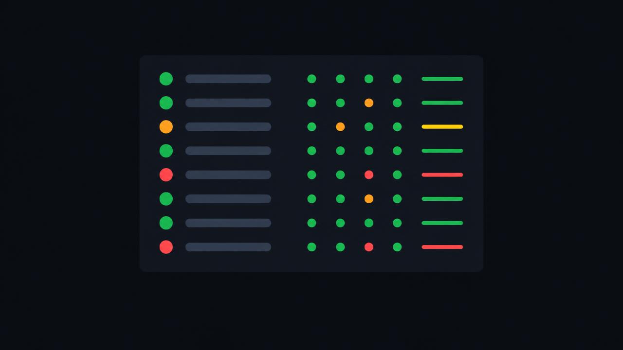 Illustration of a status page with green, orange and red indicators